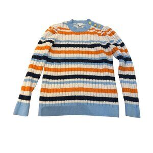 Charter Club Womens Striped Cable Knit Sweater L With Gold Button Details